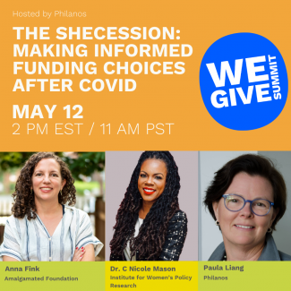 Graphic with panel for the We Give Summit